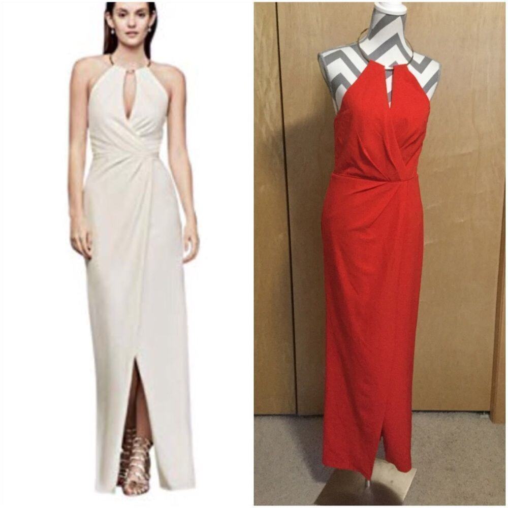 Draped Crepe Sheath Dress with Necklace